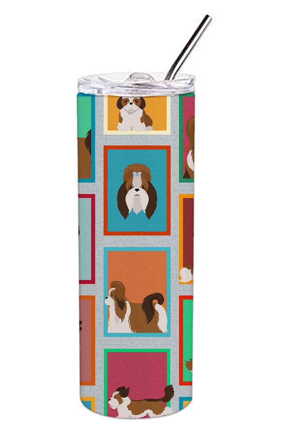 Lots of Shih Tzu Stainless Steel Skinny Tumbler Vacuum Double Walled Reusable Insulated Tumbler Travel Cup for Coffee Cocktails Gift with Lid, 20 oz