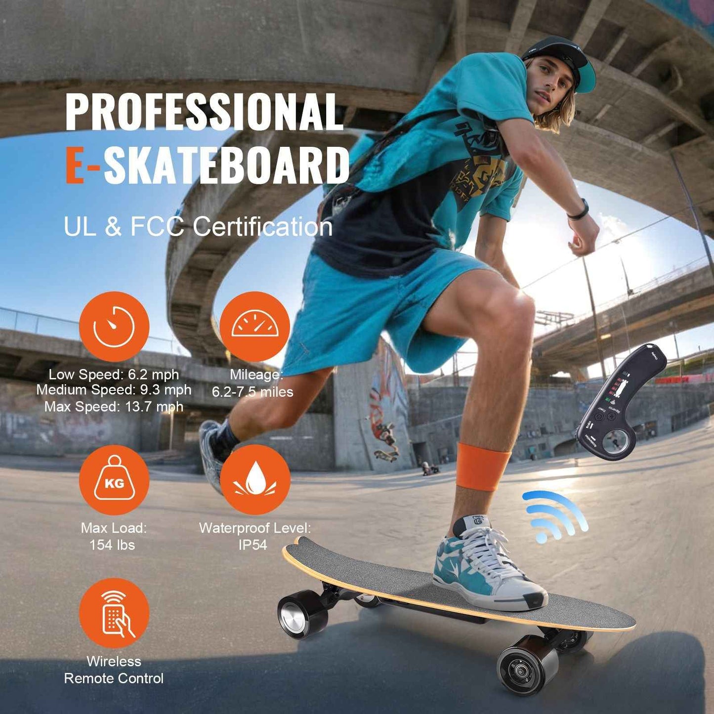 Electric Skateboard with Remote, 13.7 Mph Top Speed & 7.5 Miles Max Range Skateboard Longboard, 3 Speeds Adjustment Skateboards, Easy Carry Handle Design, Suitable for Adults & Teens Beginners