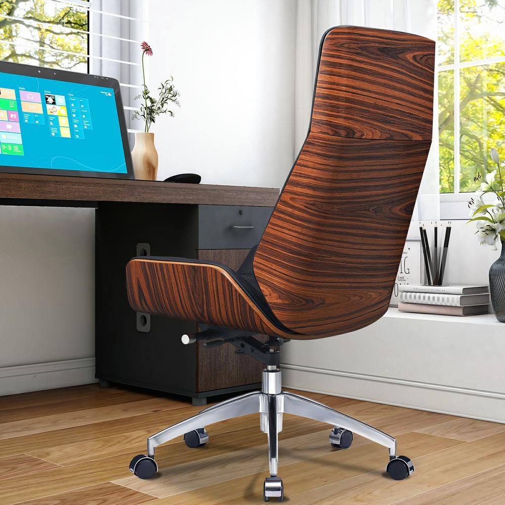 Genuine Leather Ergonomic Office Chair Boss Swivel Armless Seat Chair High Back - KNM Sundry