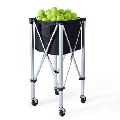 Foldable Tennis Ball Hopper, Holds 150 Tennis Balls, Lightweight Aluminum Alloy Tennis Ball Basket Cart with Wheels, Removable Bag, Carry Bag, Portable Sports Teaching Cart for Tennis Player