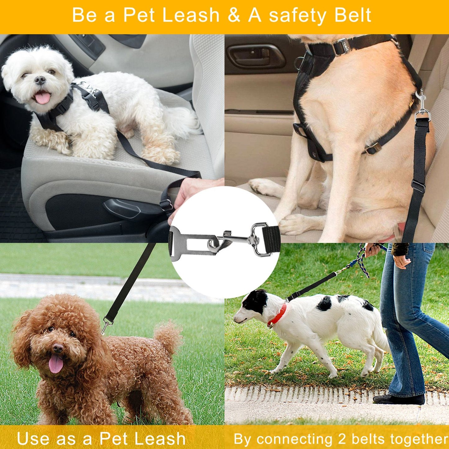 2Pcs Pet Dog Seat Belt Leash Adjustable Pet Dog Cat Safety Leads Harness - KNM Sundry