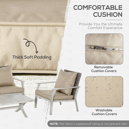 Patio Conversational Bliss: 4-Piece Wicker Loveseat Set with Coffee Table, Beige | Intimate Outdoor Lounge. - KNM Sundry