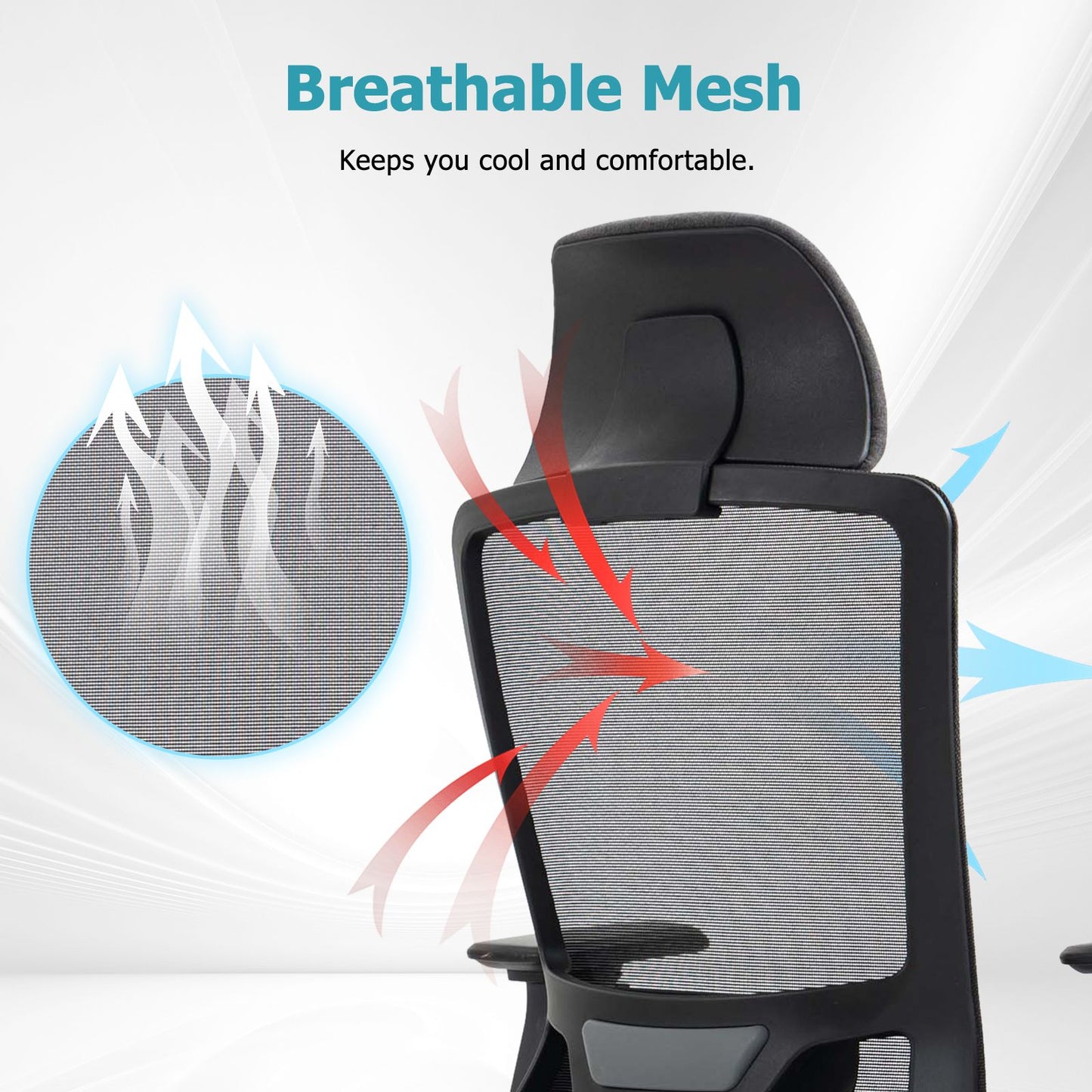 Ergonomic Mesh Office Chair with Adjustable Headrest and Lumbar Support, Breathable Back Design for Home and Office Use 8322H - KNM Sundry
