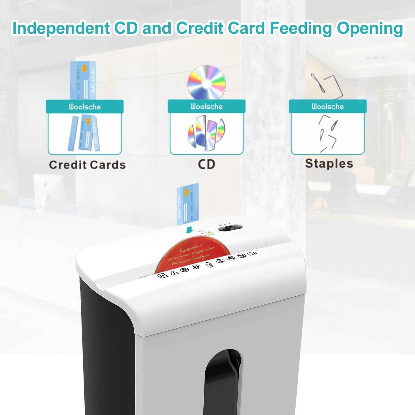 Woolsche Paper Shredder, P-4 Security Level,15-Sheet Cross Cut with 5.8-Gallon Pull Out Bin, Shred Paper and Credit Card/CD for Office Use