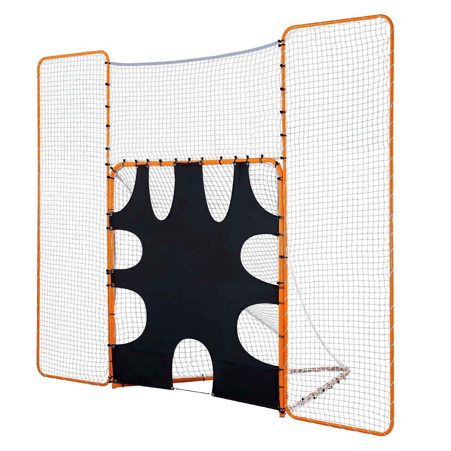 3-IN-1 Lacrosse Goal, 12x9 ft Lacrosse Net with Backstop and Target, Quick & Easy Setup Backyard Rebounder Equipment, Steel Frame Training Nets, Suitable for Youth Adult Training, Orange