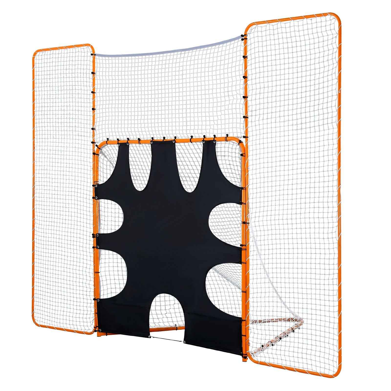 3-IN-1 Lacrosse Goal, 12x9 ft Lacrosse Net with Backstop and Target, Quick & Easy Setup Backyard Rebounder Equipment, Steel Frame Training Nets, Suitable for Youth Adult Training, Orange