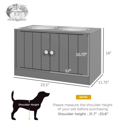 Large Elevated Dog Bowls with 44L Storage Cabinet, Raised Pet Food Bowl Stand & Feeding Station, Gray
