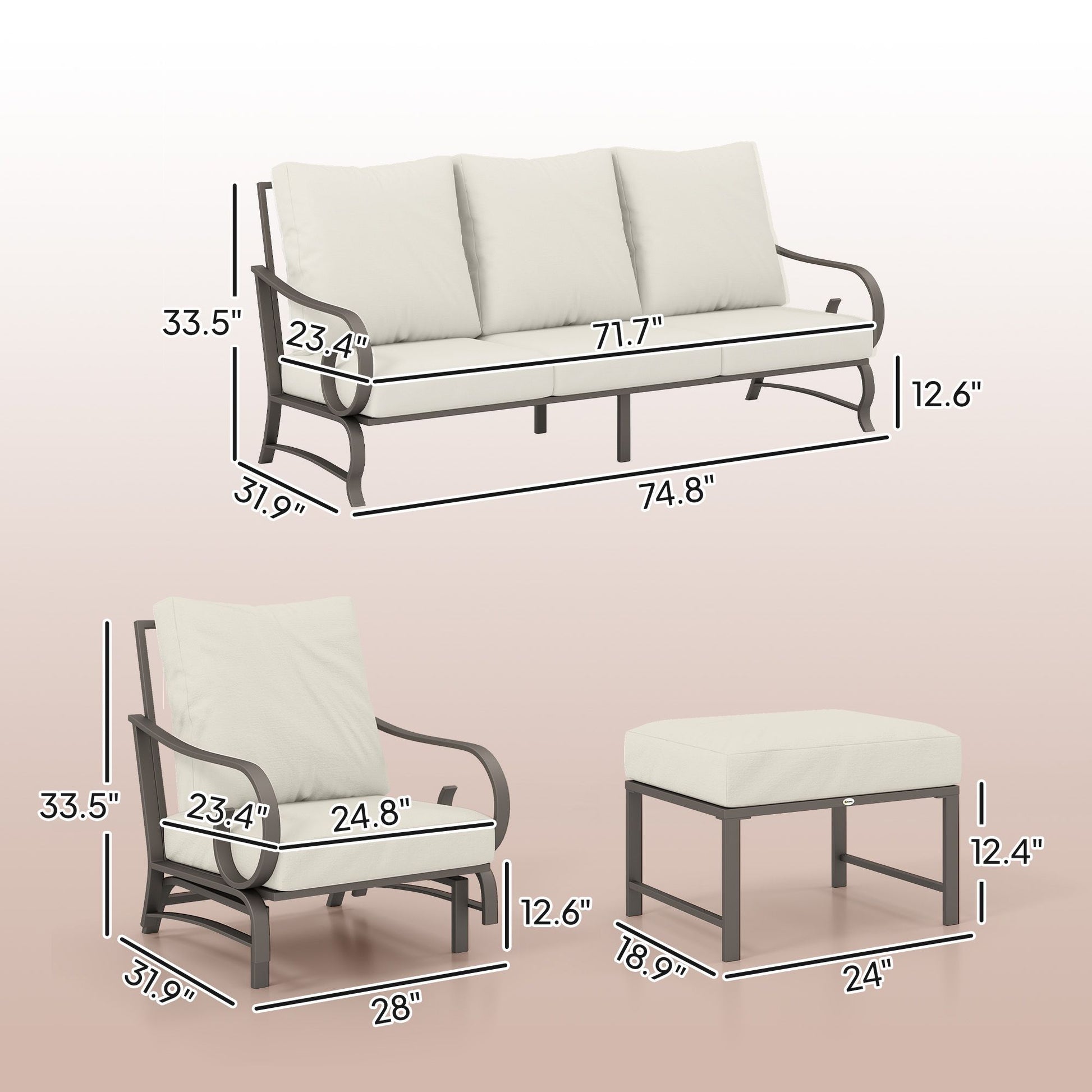 5 Piece Backyard Patio Furniture Set, Outdoor Furniture Set with 2 Rocking Chairs, 3-Seat Sofa, and 2 Ottomans, Beige - KNM Sundry