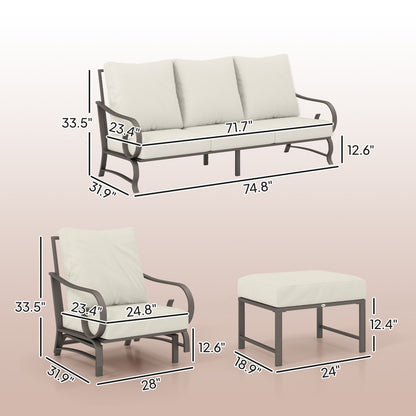 5 Piece Backyard Patio Furniture Set, Outdoor Furniture Set with 2 Rocking Chairs, 3-Seat Sofa, and 2 Ottomans, Beige - KNM Sundry