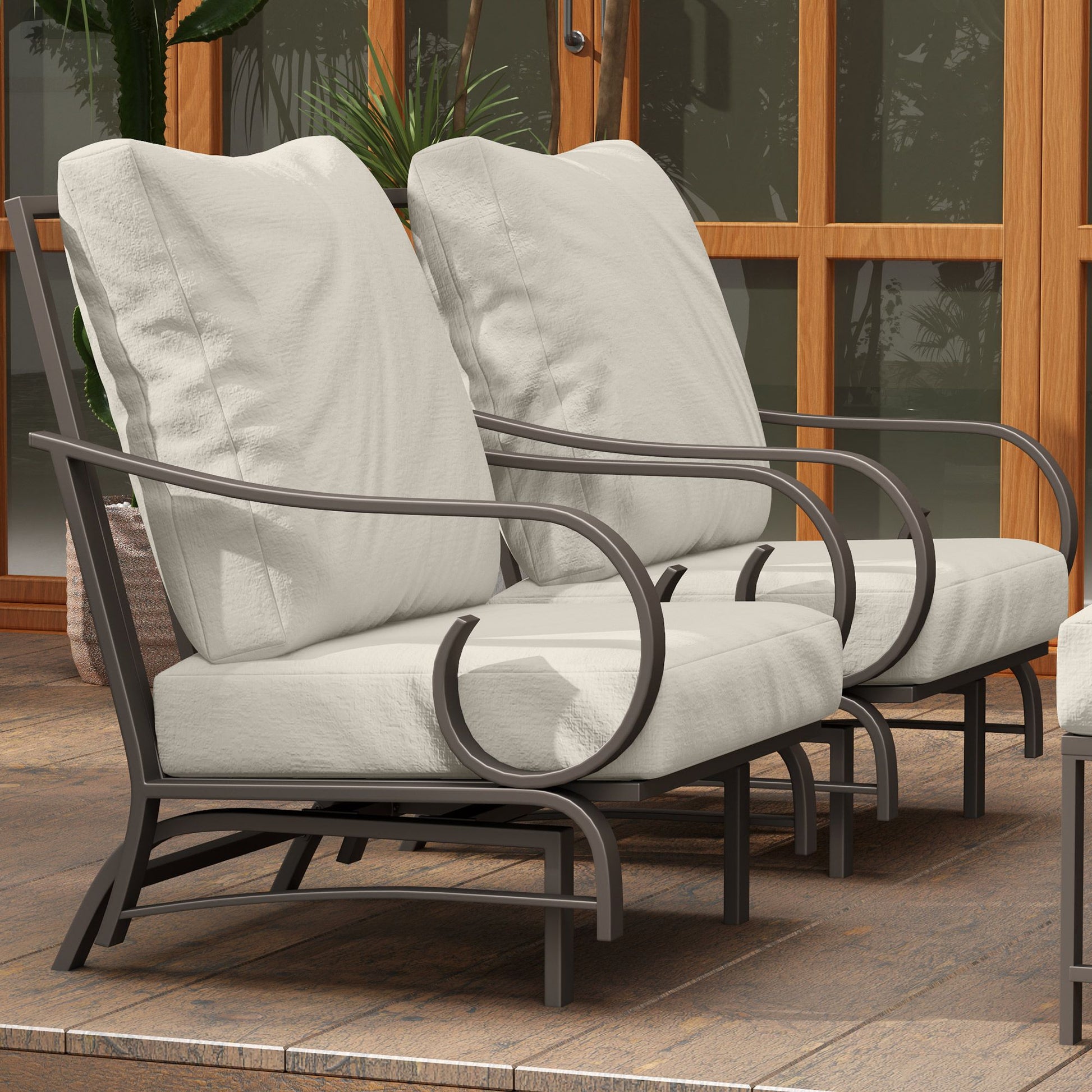 5 Piece Backyard Patio Furniture Set, Outdoor Furniture Set with 2 Rocking Chairs, 3-Seat Sofa, and 2 Ottomans, Beige - KNM Sundry
