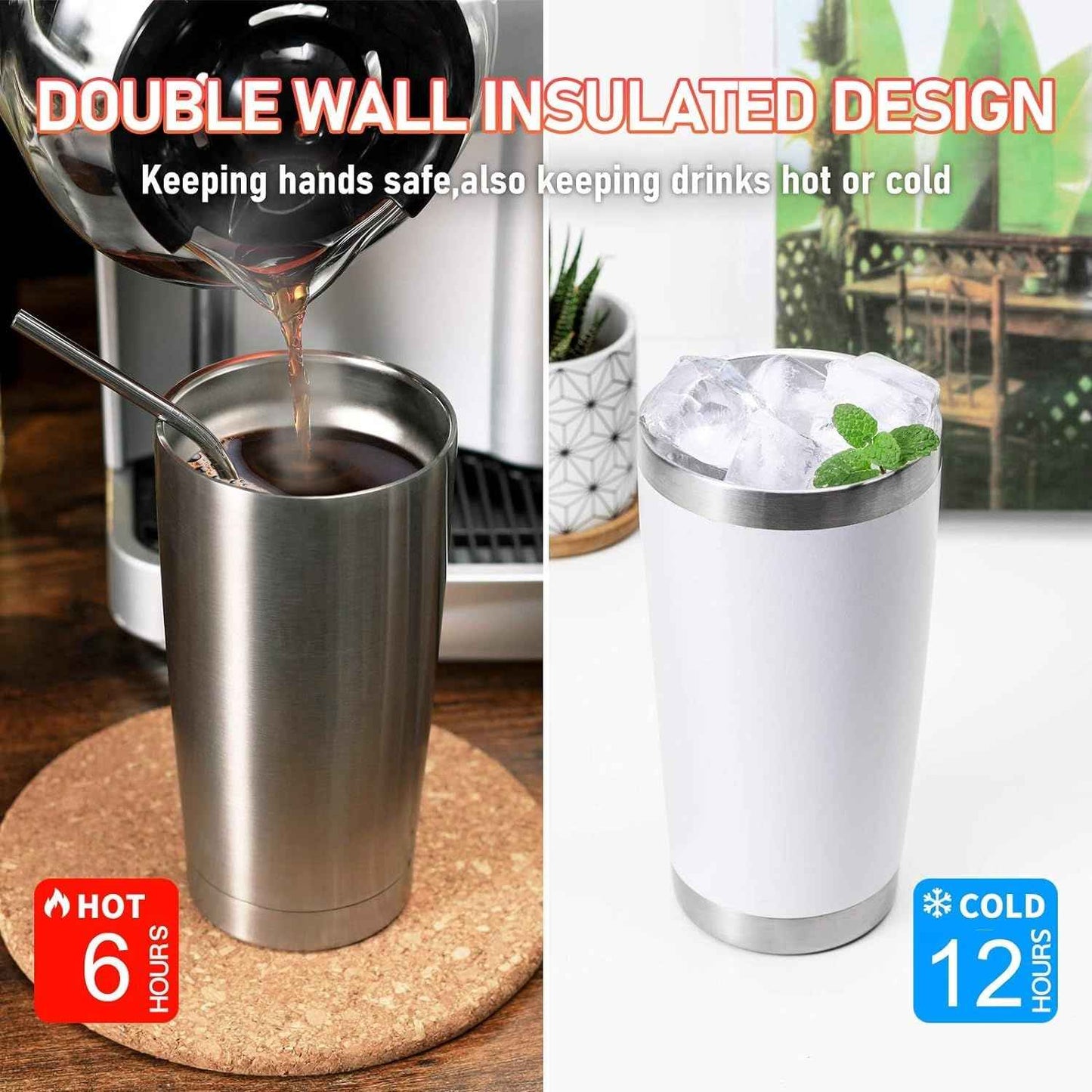 20oz Tumbler Bulk Double Wall Vacuum Insulated Travel Mug, Stainless Steel Tumbler with Lid and Straw Durable Powder Coated Insulated Coffee Cup for Cold & Hot Drinks (Army Green, 4 Pack