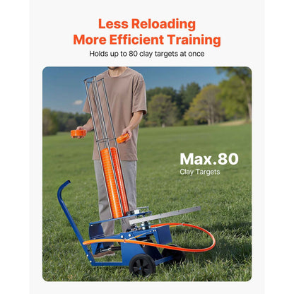Clay Target Thrower, 75-80 Clays Pigeon Thrower, 55+ Yards Automatic Skeet and Trap Launcher on Wheels - with Adjustable Angle, Foot Pedal & Pull Handle for Clays Throwing, Shooting Sports