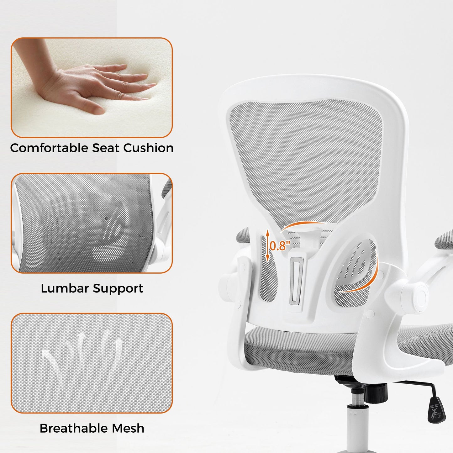 Ergonomic Mesh Office Chair with Breathable Back, Adjustable Height, Padded Seat & Armrests, 250 lbs Capacity, Modern Task Chair for Home Office & Workspace 8333 - KNM Sundry