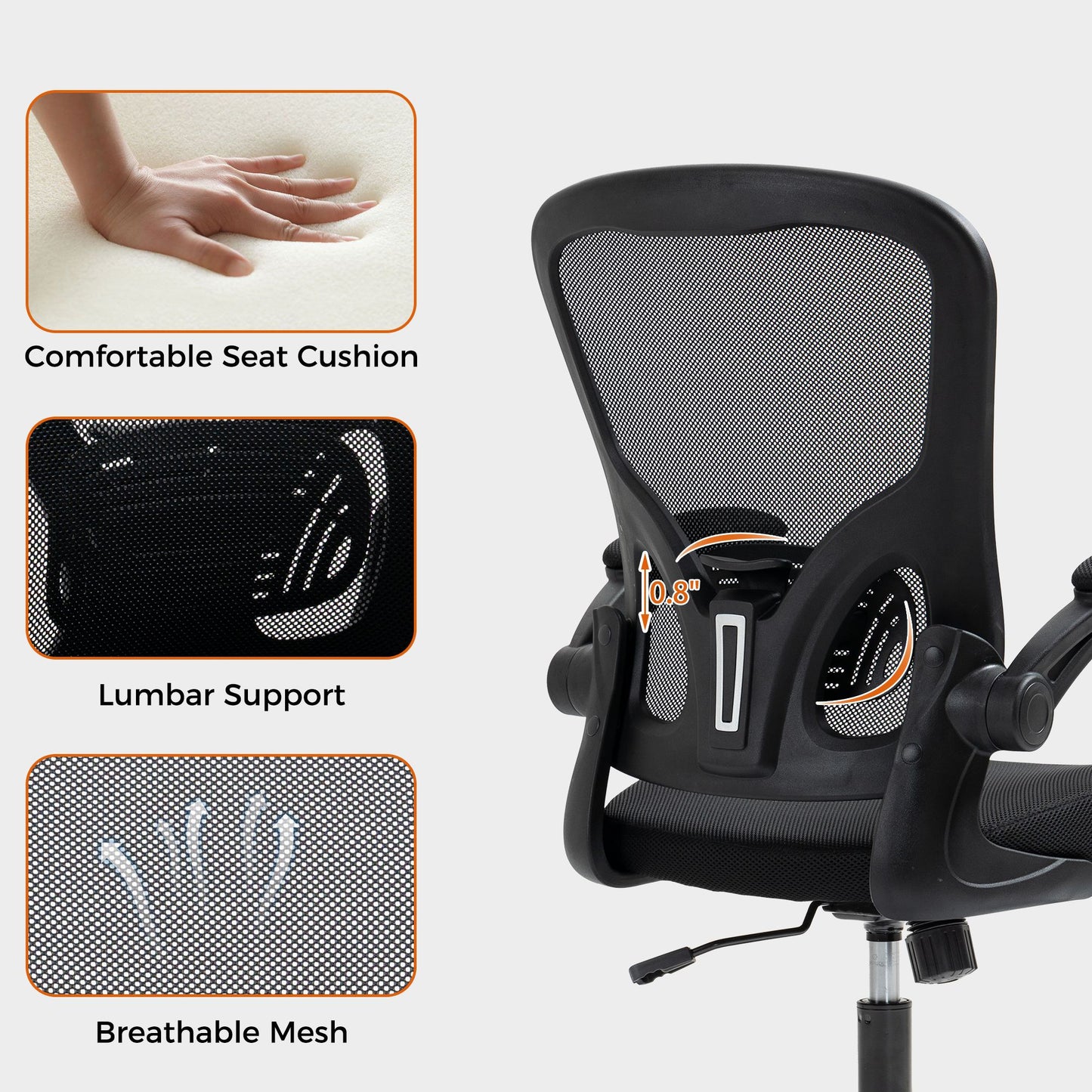 Ergonomic Mesh Office Chair with Breathable Back, Adjustable Height, Padded Seat & Armrests, 250 lbs Capacity, Modern Task Chair for Home Office & Workspace 8333 - KNM Sundry