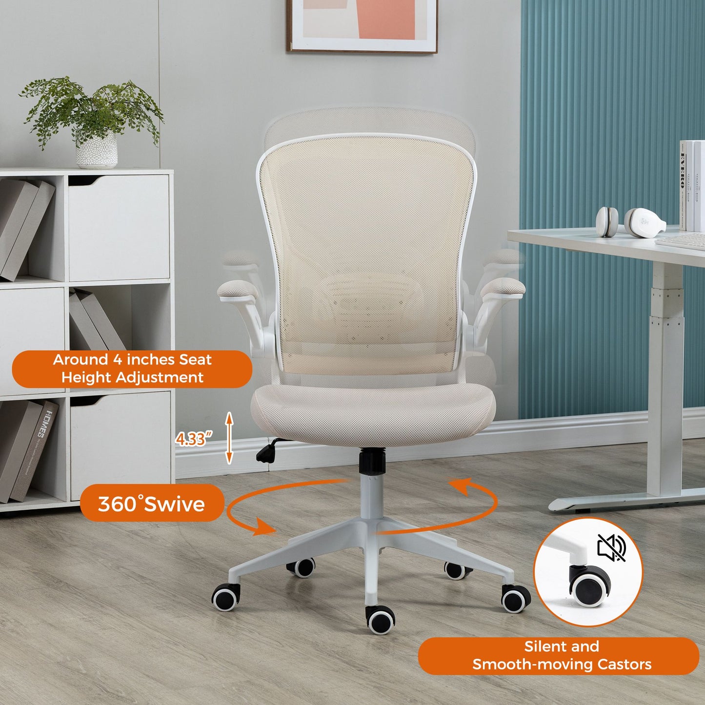 Ergonomic Mesh Office Chair with Breathable Back, Adjustable Height, Padded Seat & Armrests, 250 lbs Capacity, Modern Task Chair for Home Office & Workspace 8333 - KNM Sundry