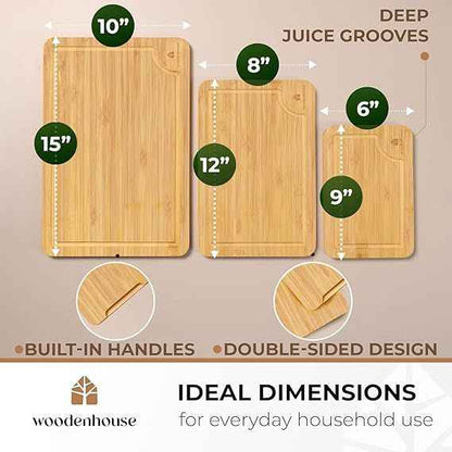 Large Wooden Cutting Board for Kitchen Meal Prep & Serving - Bamboo Cutting Boards with Juice Groove Side Handles, Charcuterie & Chopping Butcher Block - 100% Organic Bamboo, Pre Oiled, 16" x 10"