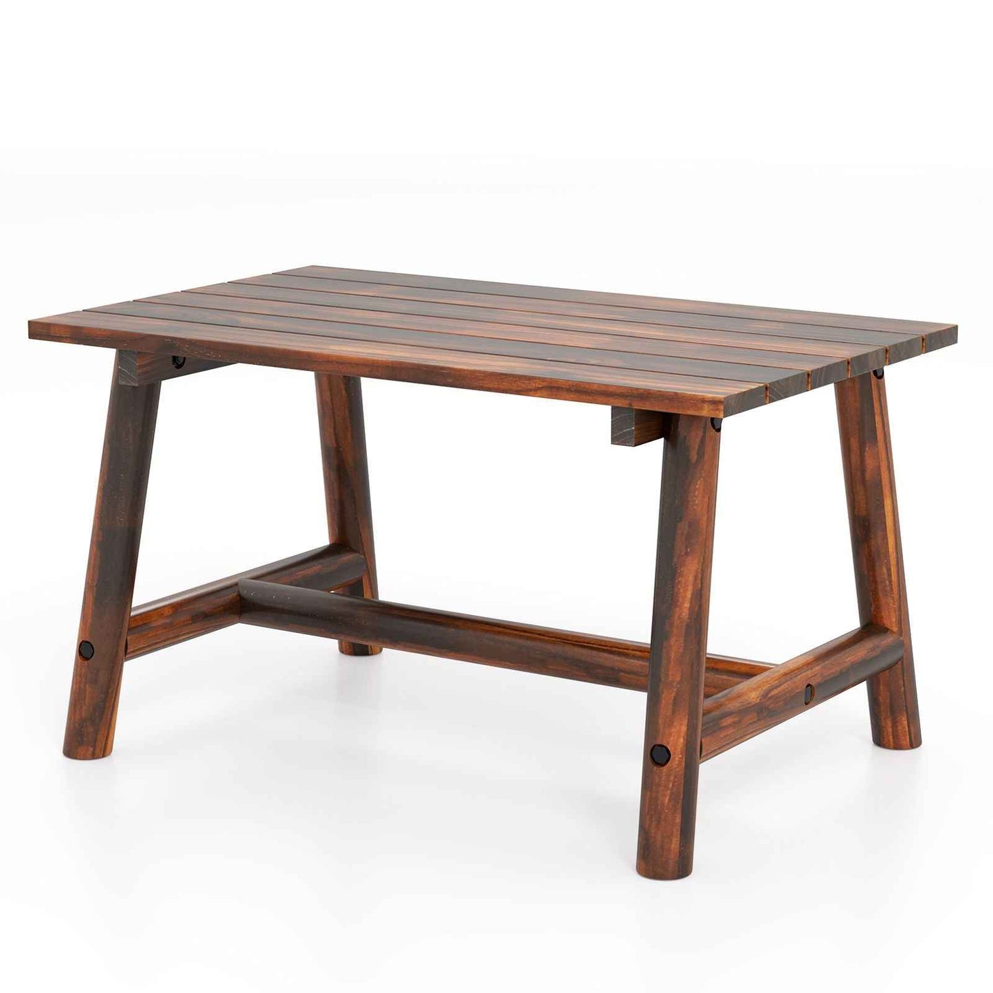 Solid Wood Patio Table with Slatted Tabletop for Garden Lawn Porch Balcony Poolside Living Room