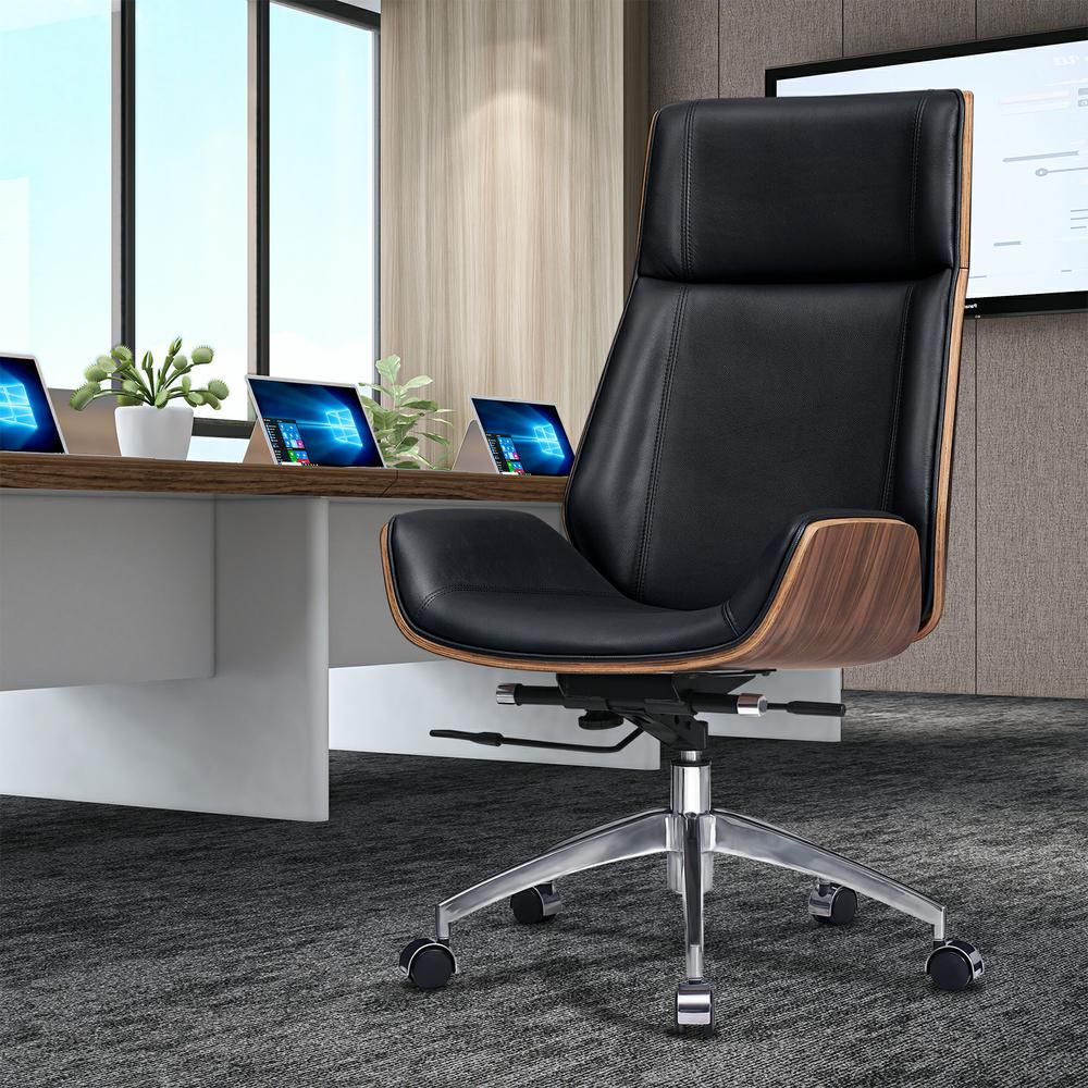 Genuine Leather Ergonomic Office Chair Boss Swivel Armless Seat Chair High Back - KNM Sundry