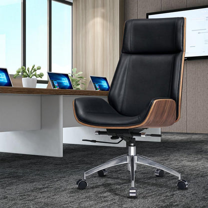 Genuine Leather Ergonomic Office Chair Boss Swivel Armless Seat Chair High Back - KNM Sundry