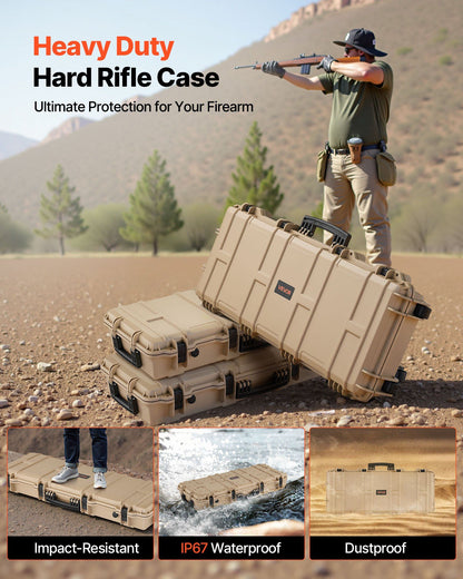 VEVOR Hard Rifle Case, Lockable Rifle Case with 4 Layers Pre-cut Foams, 36 in Gun Storage with Wheels, IP67 Waterproof & Dustproof Pistol Storage Cases for Rifles, Shotguns, Airsoft Guns, Khaki - KNM Sundry