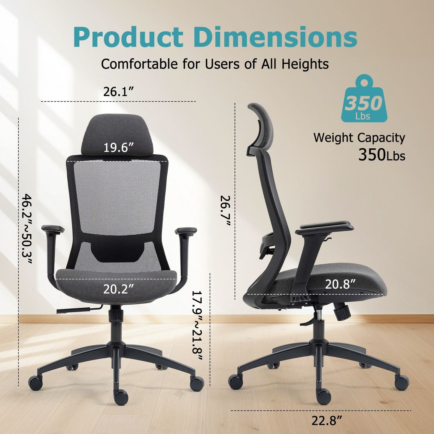 Ergonomic Mesh Office Chair with Adjustable Headrest and Lumbar Support, Breathable Back Design for Home and Office Use 8322H - KNM Sundry