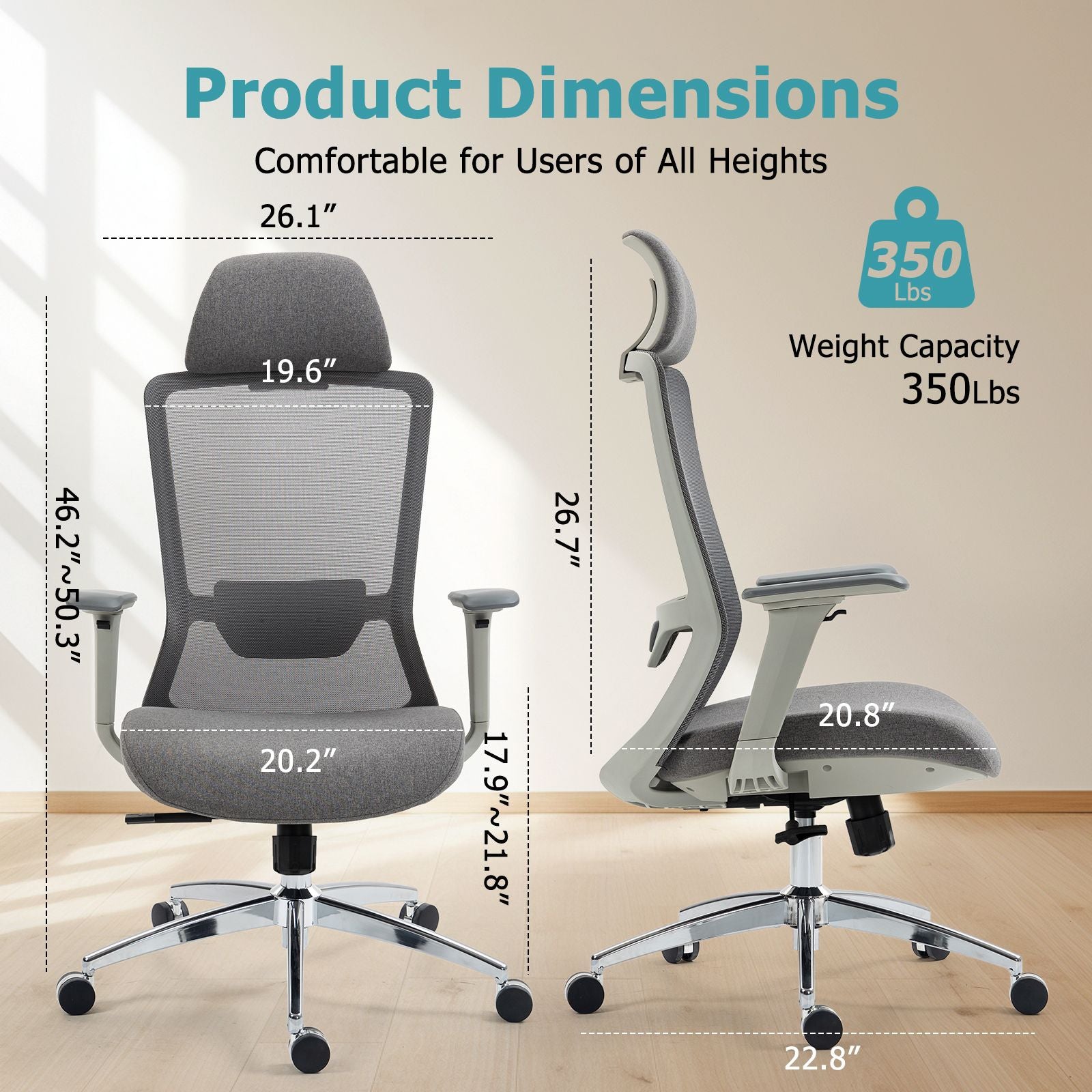 Ergonomic Mesh Office Chair with Adjustable Headrest and Lumbar Support, Breathable Back Design for Home and Office Use 8322H - KNM Sundry