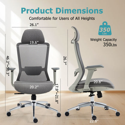 Ergonomic Mesh Office Chair with Adjustable Headrest and Lumbar Support, Breathable Back Design for Home and Office Use 8322H - KNM Sundry