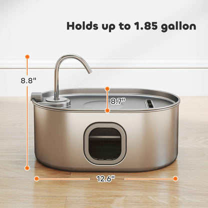246 oz./7L Stainless Steel Cat Water Fountain with Filters, Ultra-Quiet Pump, for Cats, Dogs & Multi-Pet Homes