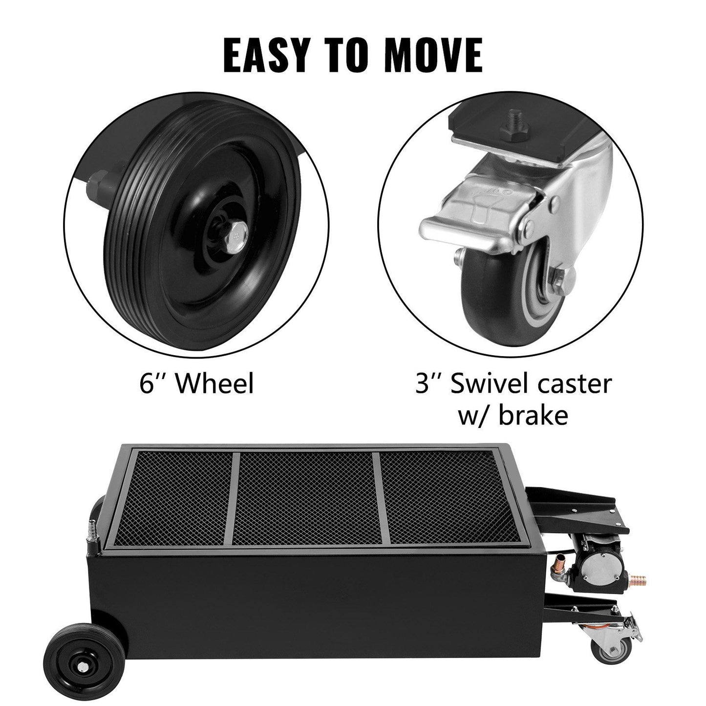 Oil Drain Pan 25 Gallon Oil Drain Tank, 95L Low Profile Oil Drain Pan, Large Capacity Oil Change Pan, Foldable Hand, with Electric Pump, Hose, Swivel Casters for Car, SUV, Trucks Oil Draining - KNM Sundry