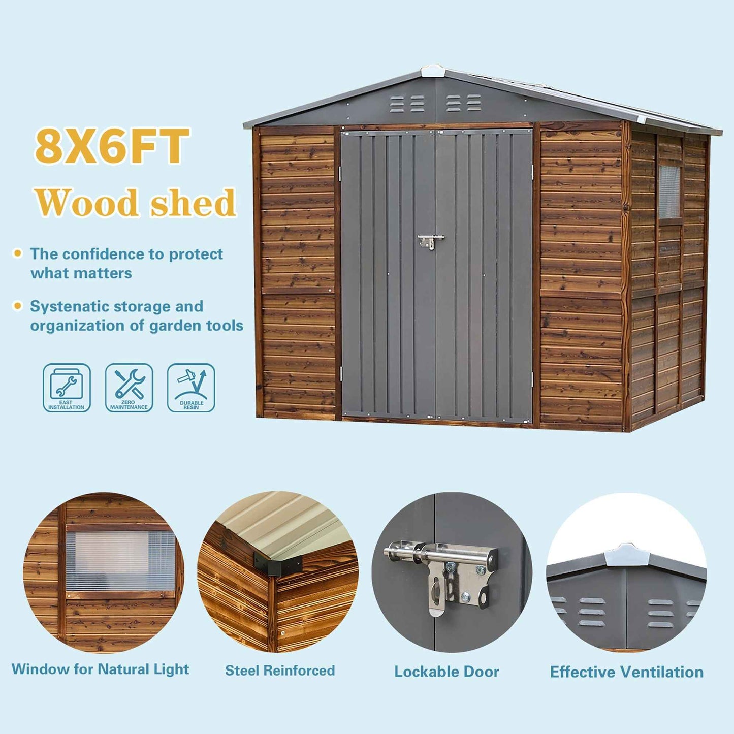6*8FT Iron-Wood Combination Tool Shed – A Perfect Blend of Nature and Functionality