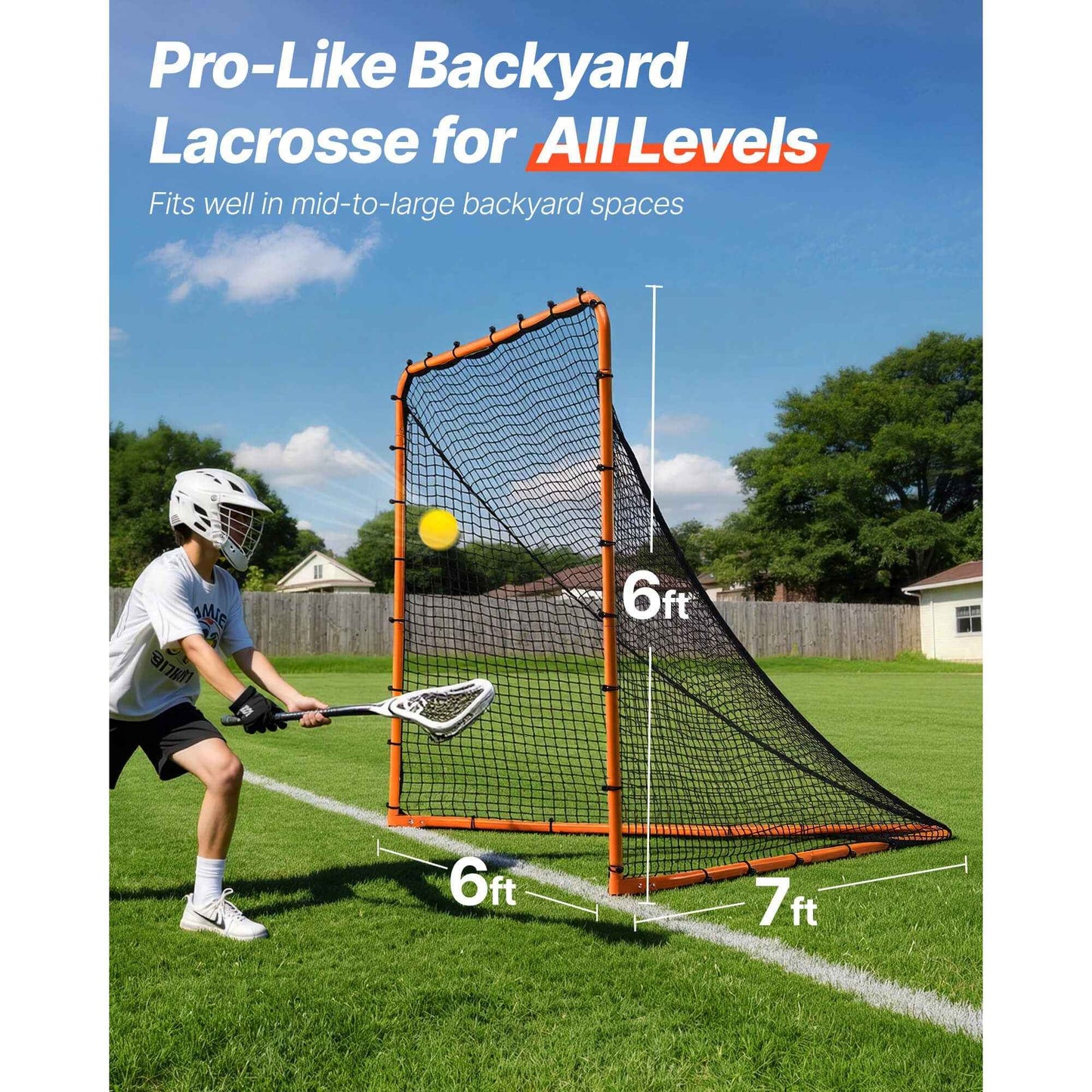 Lacrosse Goal, 6' x 6' Lacrosse Net, Folding Portable Backyard Lacrosse Training Equipment, Steel Frame Training Net, Quick & Easy Setup Lacrosse Goal, Perfect for Youth Adult Training, Orange