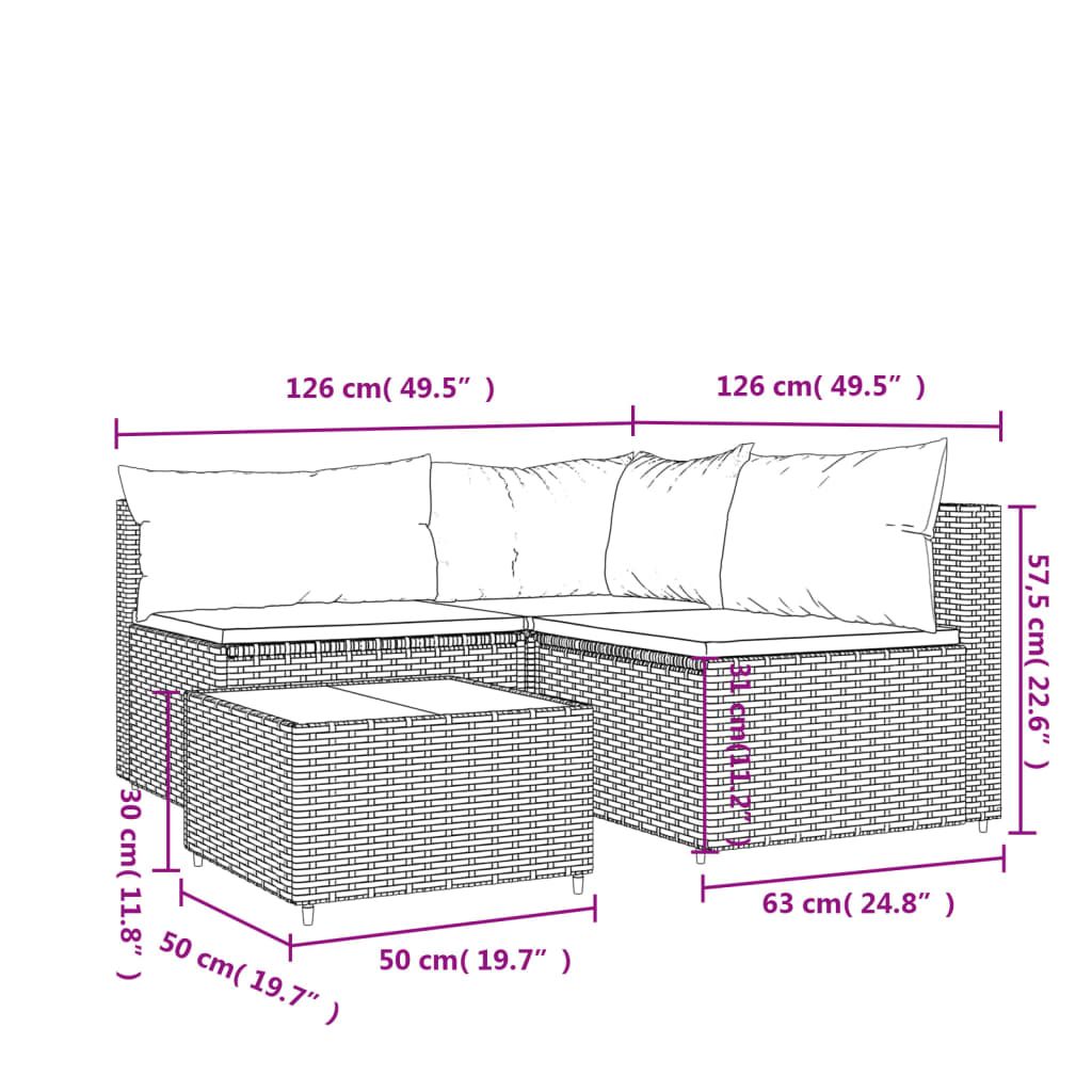Patio Lounge Set Black PE rattan, powder-coated steel, tempered glass - KNM Sundry