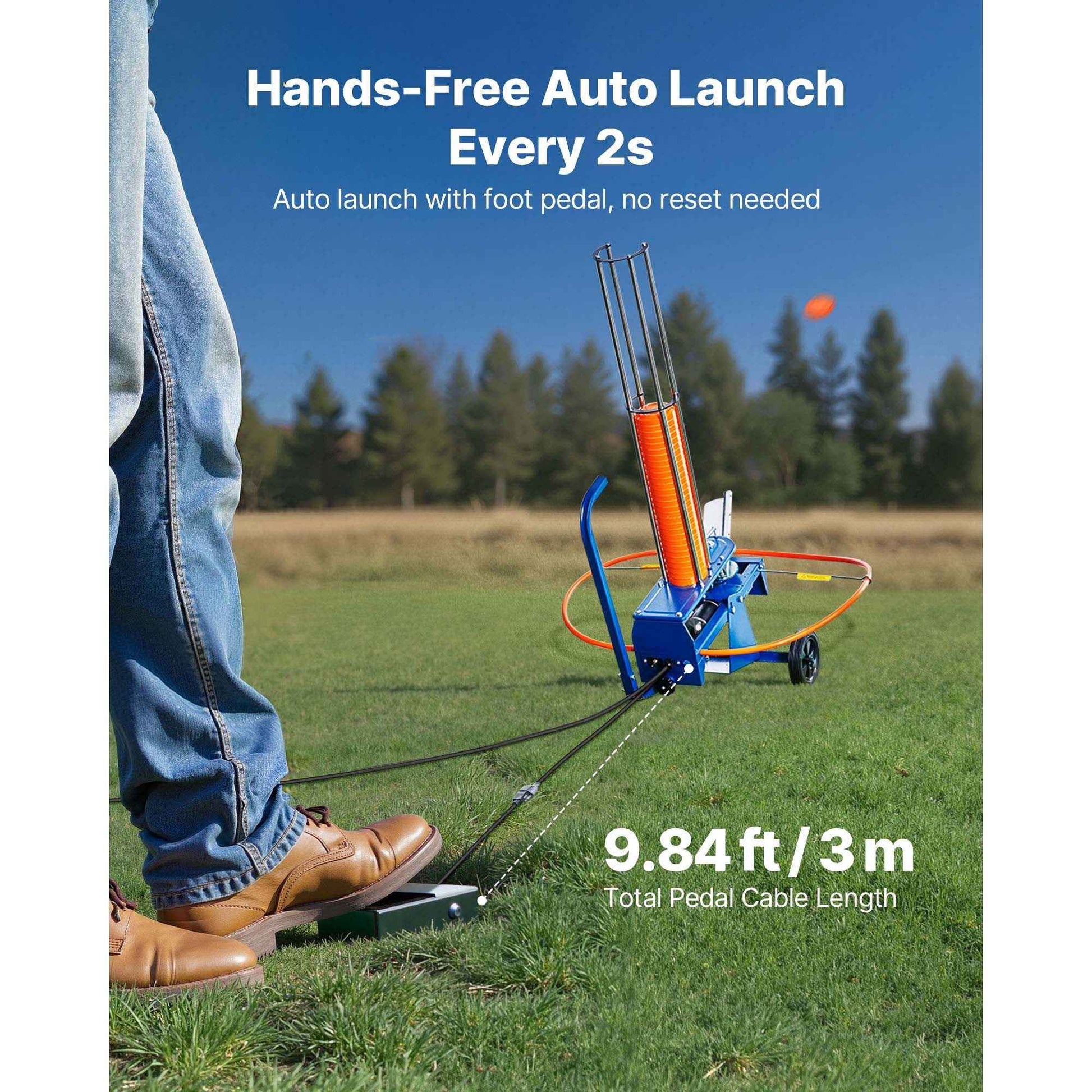 Clay Target Thrower, 75-80 Clays Pigeon Thrower, 55+ Yards Automatic Skeet and Trap Launcher on Wheels - with Adjustable Angle, Foot Pedal & Pull Handle for Clays Throwing, Shooting Sports