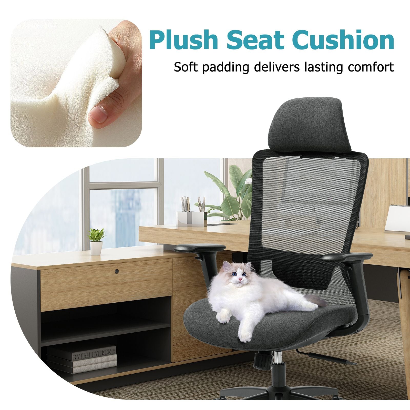 Ergonomic Mesh Office Chair with Adjustable Headrest and Lumbar Support, Breathable Back Design for Home and Office Use 8322H - KNM Sundry
