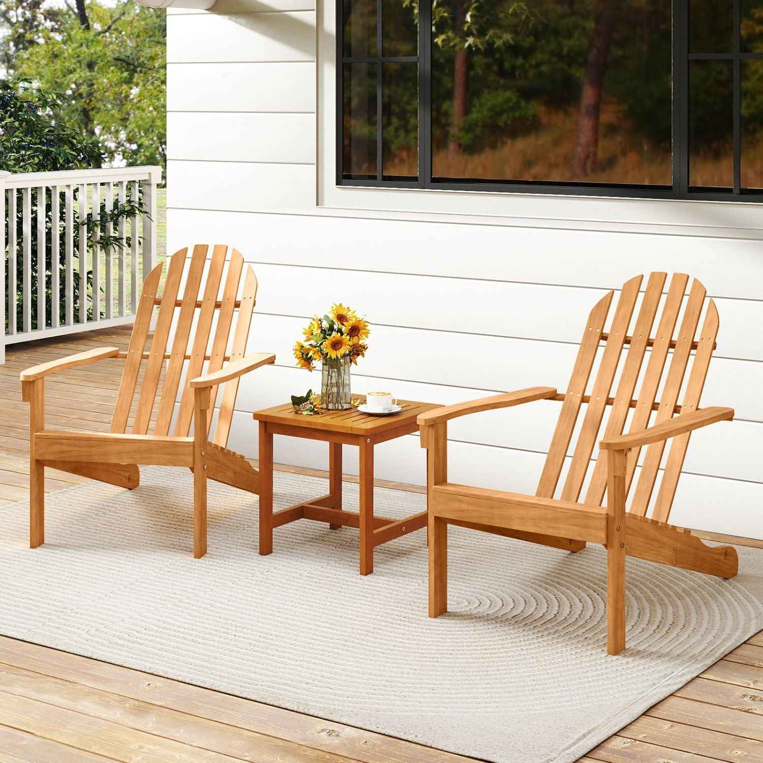 Acacia Wood Outdoor Adirondack Chair with Ergonomic Design