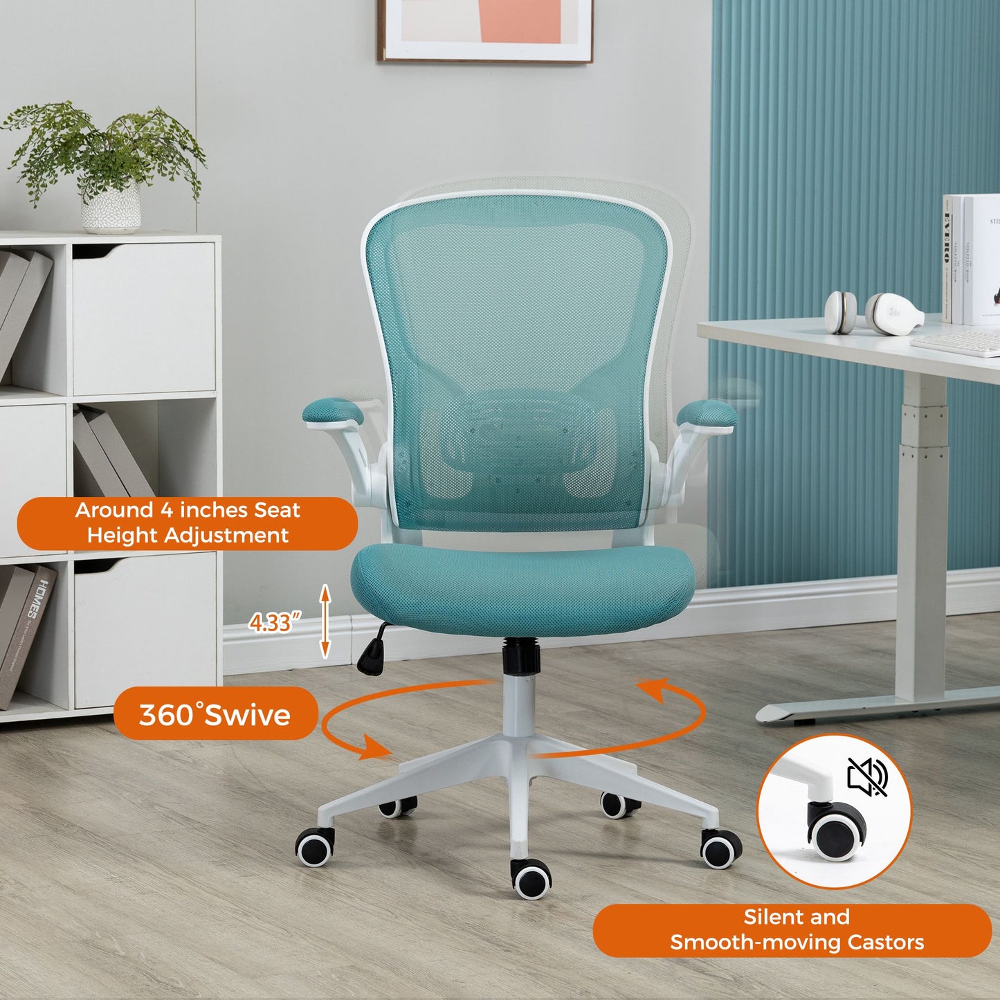 Ergonomic Mesh Office Chair with Breathable Back, Adjustable Height, Padded Seat & Armrests, 250 lbs Capacity, Modern Task Chair for Home Office & Workspace 8333 - KNM Sundry