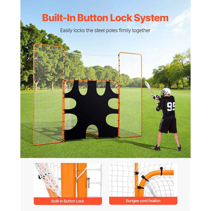 3-IN-1 Lacrosse Goal, 12x9 ft Lacrosse Net with Backstop and Target, Quick & Easy Setup Backyard Rebounder Equipment, Steel Frame Training Nets, Suitable for Youth Adult Training, Orange