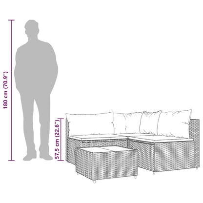 Patio Lounge Set Black PE rattan, powder-coated steel, tempered glass - KNM Sundry