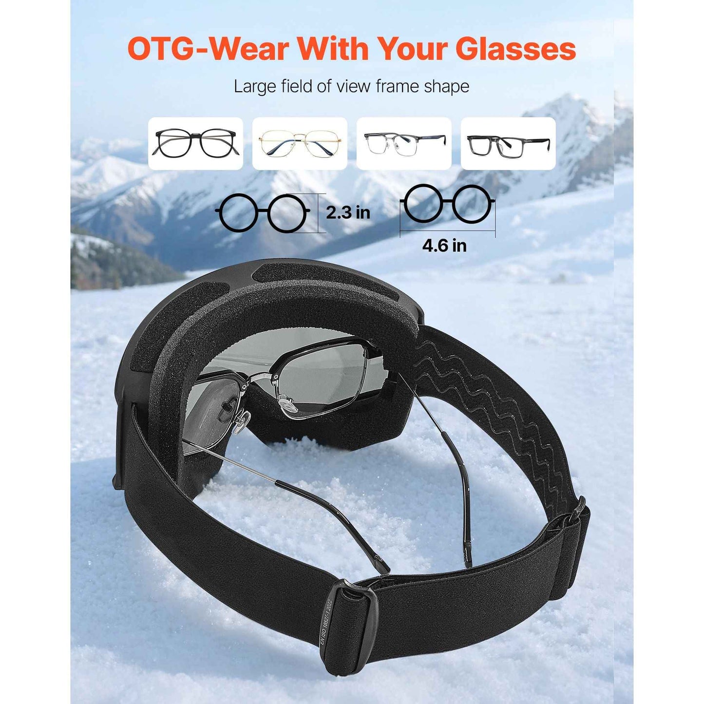 Ski Goggles, Cylindrical Lens with Silver Mirror Revo Coating, OTG Anti fog Snow Goggles for Men Women Youth, TPU Frame & Ventilation Structure, Suitable for Skiing, Skating, Snowboarding