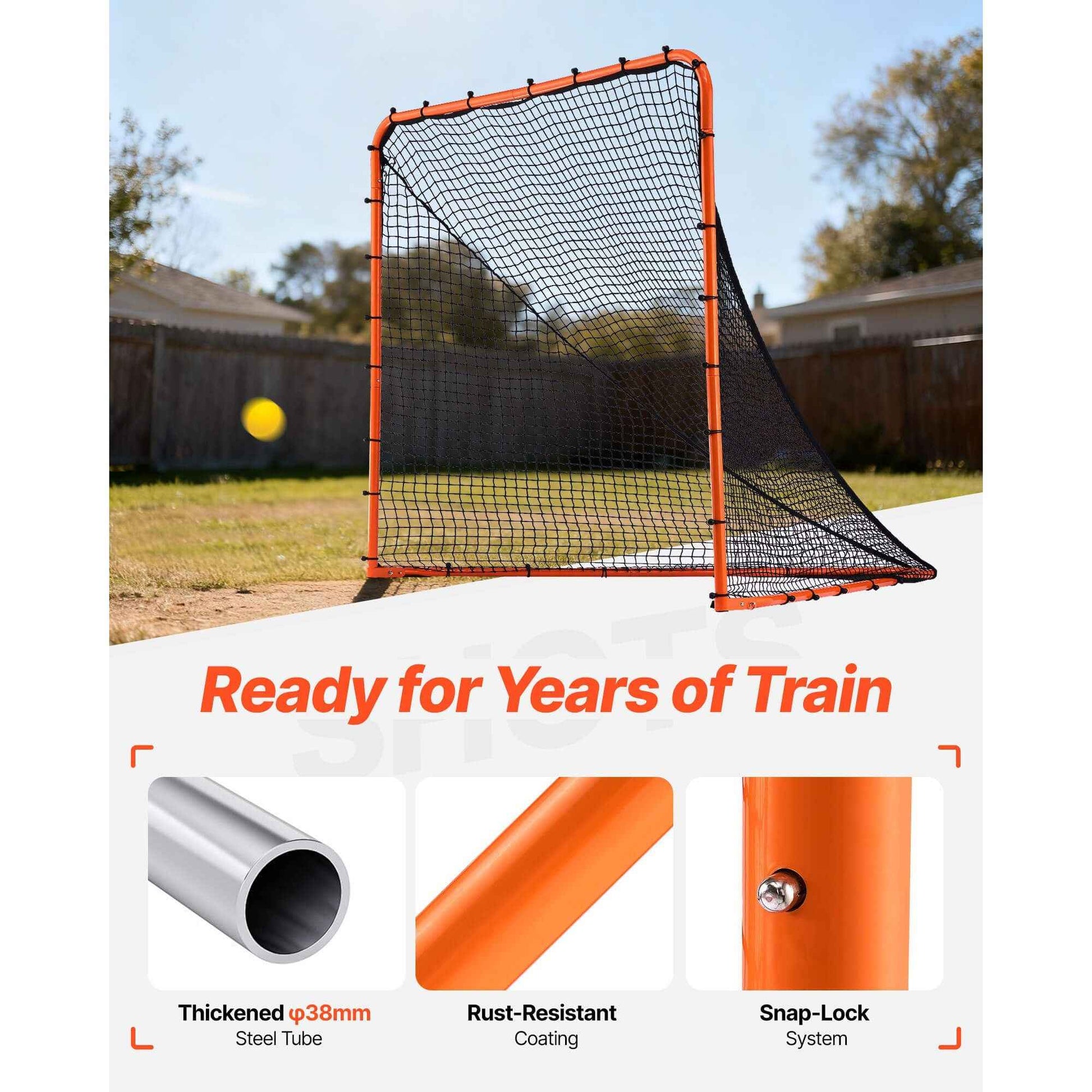 Lacrosse Goal, 6' x 6' Lacrosse Net, Folding Portable Backyard Lacrosse Training Equipment, Steel Frame Training Net, Quick & Easy Setup Lacrosse Goal, Perfect for Youth Adult Training, Orange