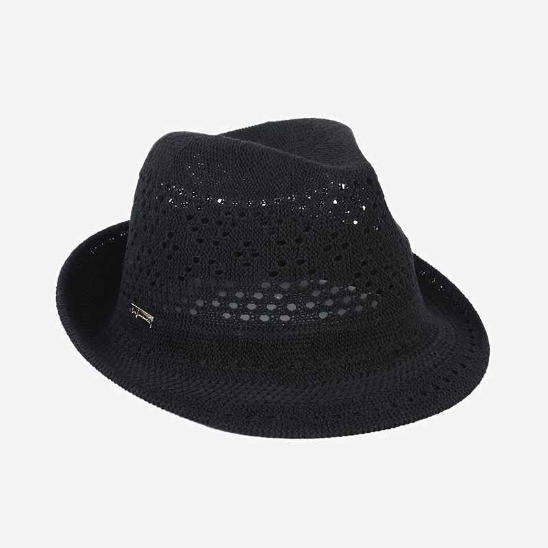 Short Brim Hollow Sun Hat Fedora; Iron Label Decor Breathable Straw Hats Outdoor Travel Beach Sunscreen Panama Hat