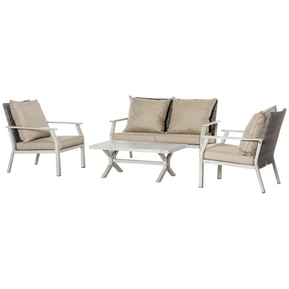 Patio Conversational Bliss: 4-Piece Wicker Loveseat Set with Coffee Table, Beige | Intimate Outdoor Lounge. - KNM Sundry