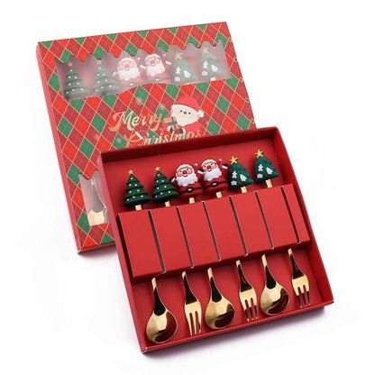 6pcs /Pack Christmas Cartoon Shape Stainless Steel Tableware