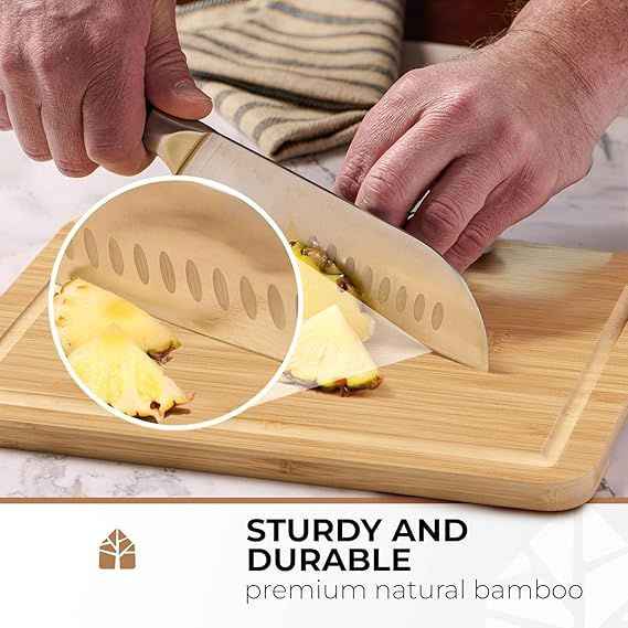 Large Wooden Cutting Board for Kitchen Meal Prep & Serving - Bamboo Cutting Boards with Juice Groove Side Handles, Charcuterie & Chopping Butcher Block - 100% Organic Bamboo, Pre Oiled, 16" x 10"