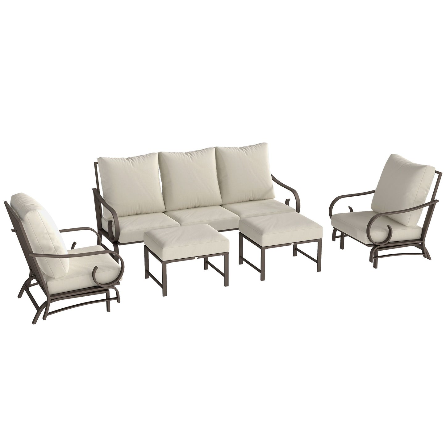 5 Piece Backyard Patio Furniture Set, Outdoor Furniture Set with 2 Rocking Chairs, 3-Seat Sofa, and 2 Ottomans, Beige - KNM Sundry