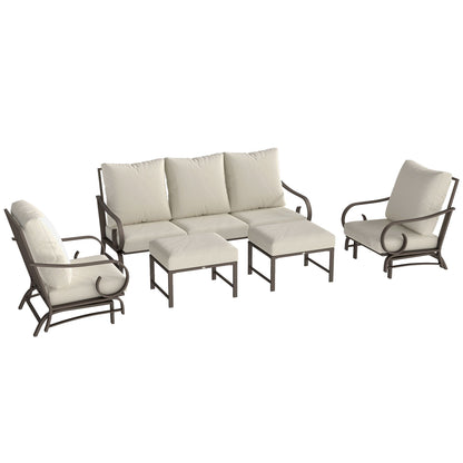 5 Piece Backyard Patio Furniture Set, Outdoor Furniture Set with 2 Rocking Chairs, 3-Seat Sofa, and 2 Ottomans, Beige - KNM Sundry