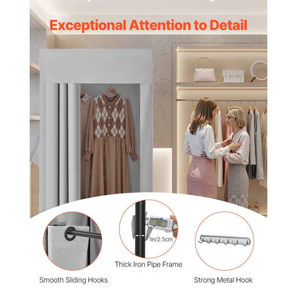 Fitting Room, Dressing Room with Thick Polyester Curtains, Privacy Space with Shading Curtain and a Hook, for Boutique, Mall, Tailor's Store & Outdoor 39 x 39 x 78 in (Black and Gray-White)
