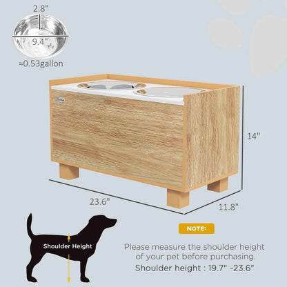 Elevated Dog Bowls with Slow Feeder Dog Bowl, Stainless Steel Food Water Bowl, Storage for Large Sized Dog, Oak