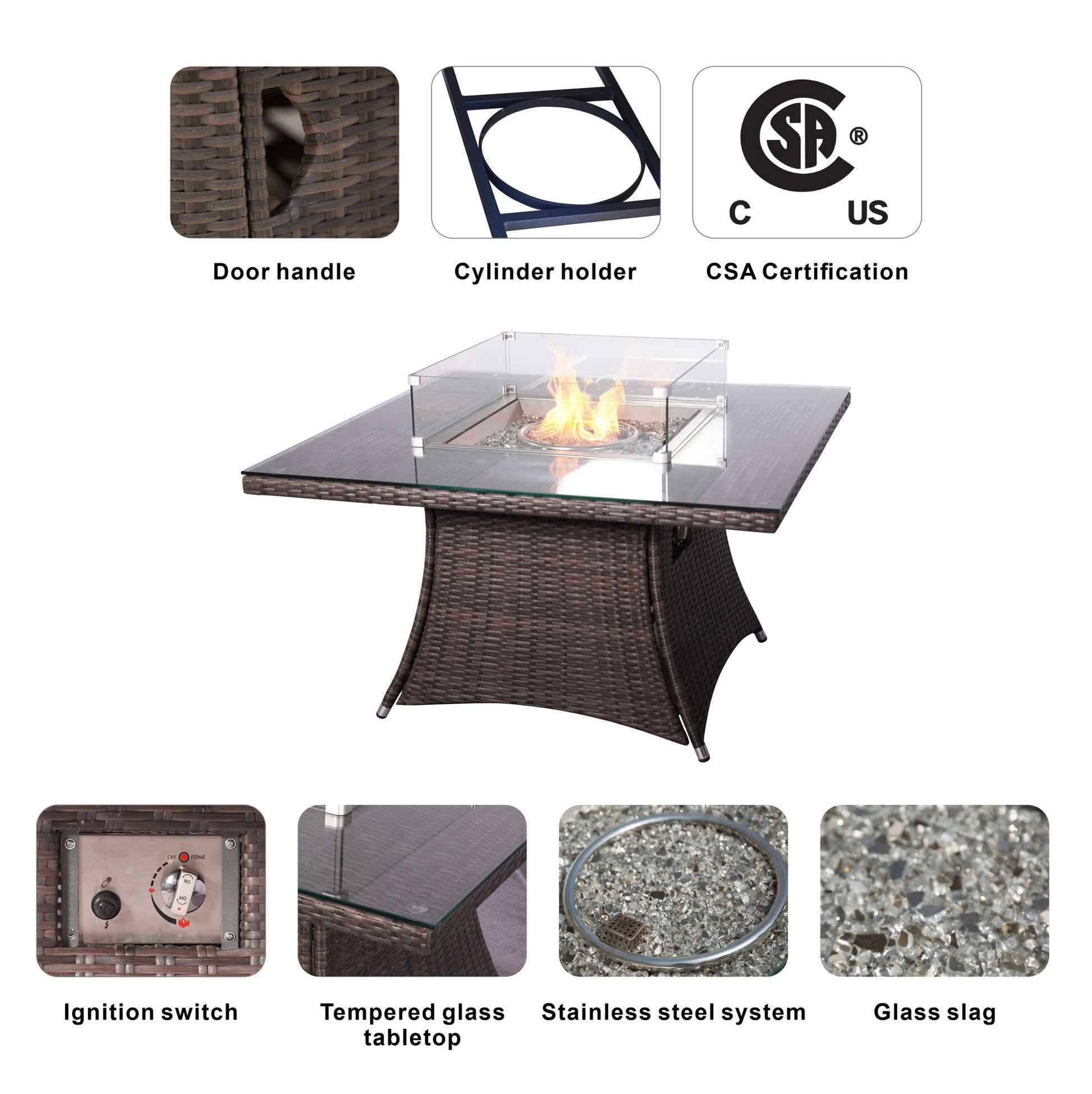 Direct Wicker Outdoor Rattan 50,000BTU Propane Gas Fire Pit Table (Table Only) - KNM Sundry
