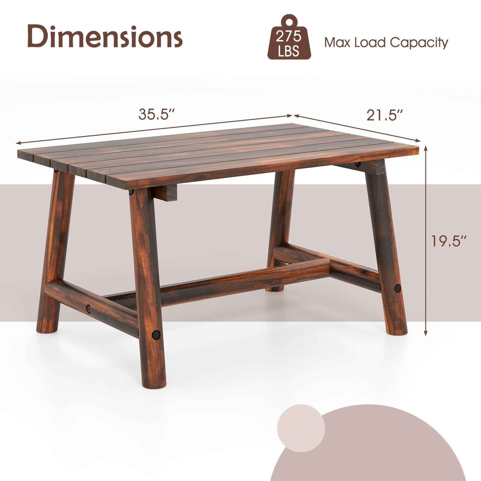 Solid Wood Patio Table with Slatted Tabletop for Garden Lawn Porch Balcony Poolside Living Room